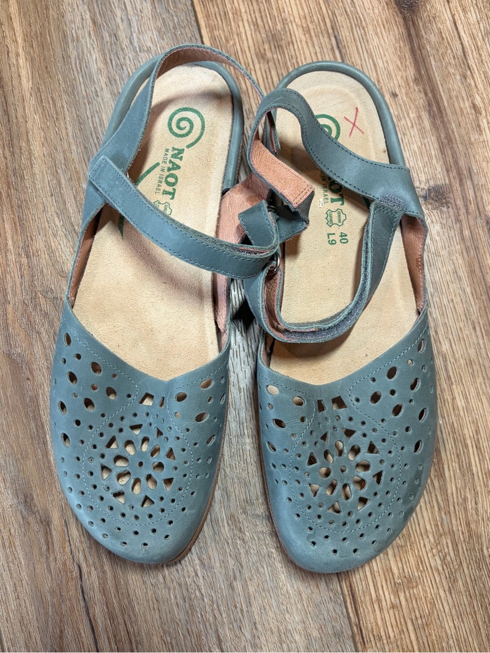 Naot Arataki Closed Toe Leather Slingback Sandals granola cottagecore Sea Green - Picture 2 of 15
